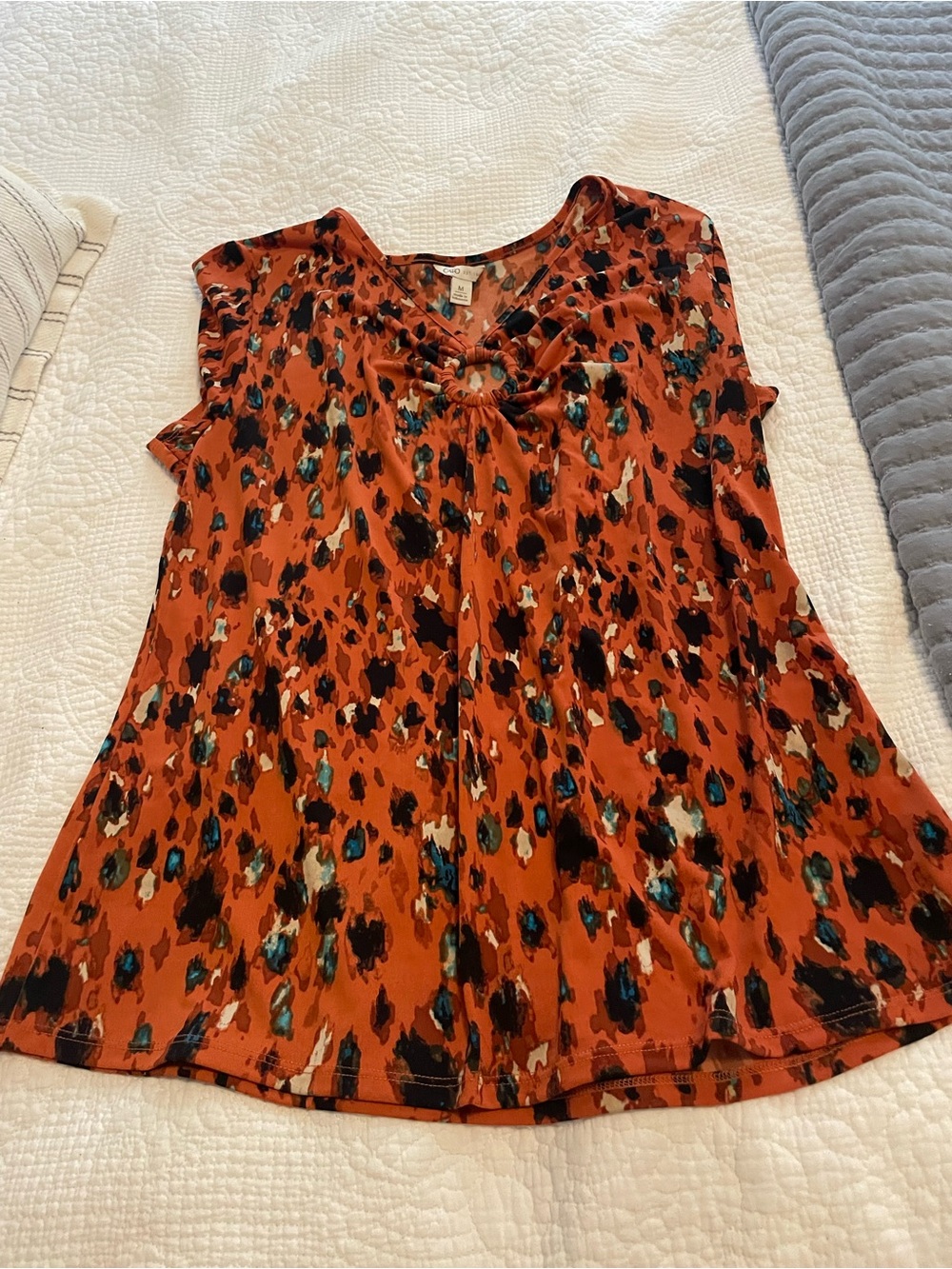 Cato Rust Orange Multicolor Printed Cap-Sleeve Blouse